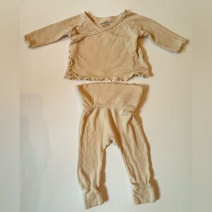 Caden Lane Neutral Beige Ribbed 95% Bamboo 2-piece Set 0-3M EUC